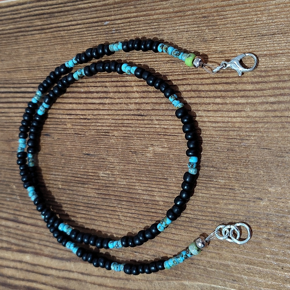Black and Blue Beaded Necklace,  Handmade Men's Beaded Necklace